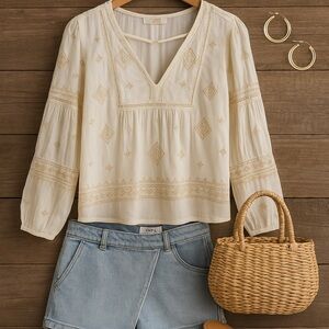 Elegant Cream Embroidered Women's Top
